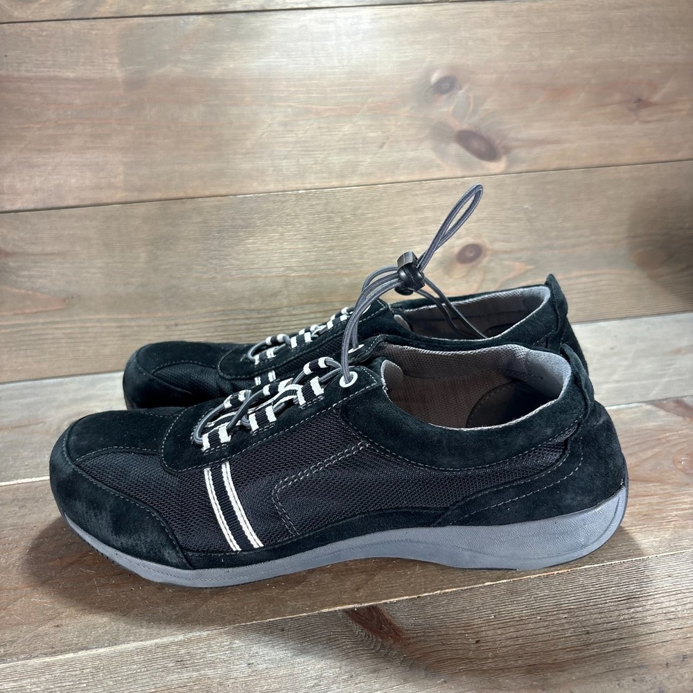 Dansko Helen Womens size 41 shoes Black Suede Bungee Lace Comfort sneakers